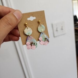 Cherry Blossom Clay Polymer and Resin Earrings (Handmade)